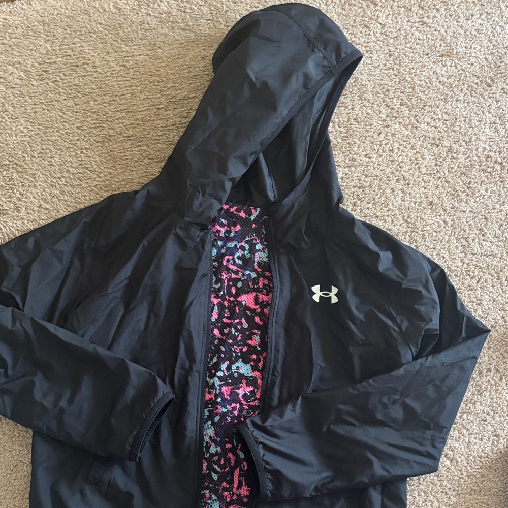 Under Armour Women's Black Ski Jacket with Pink Pattern